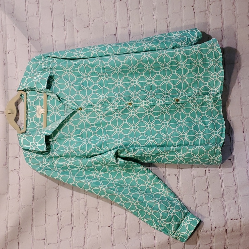 Charter Club Green WOMEN'S Button Down Front Roll Tab Sleeve Shirt Size 3x